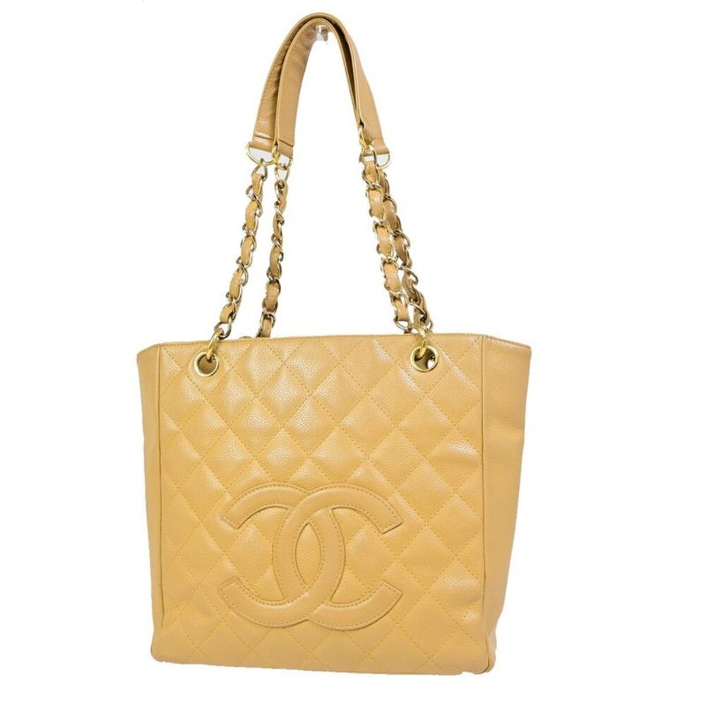 Chanel Petite Shopping Tote Quilted Caviar Beige Leather Bag